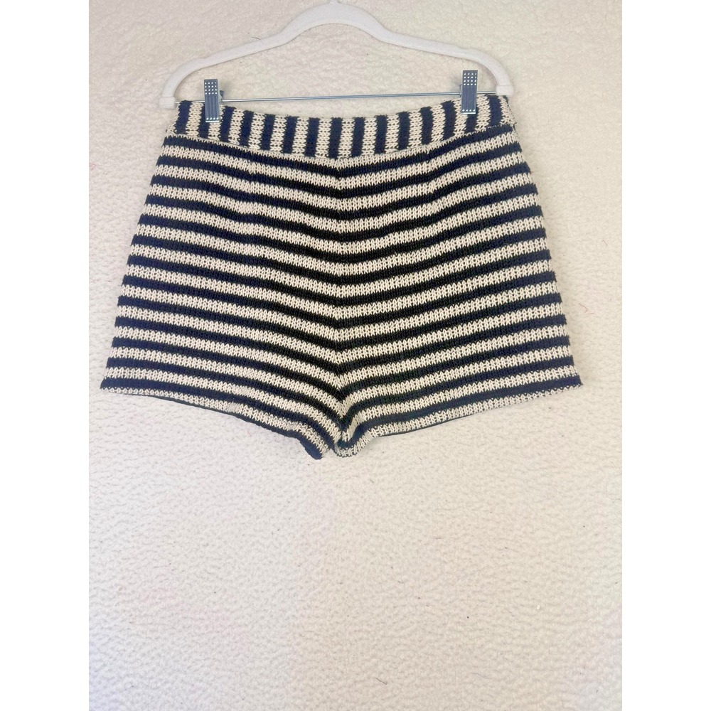 English Factory Shorts Womens Large Black Striped Sweater Knit Lined Festival - Picture 2 of 8